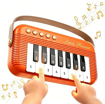 Mini Piano Keyboard for Toddlers Piano Toy Portable Pocket Piano with Light Up Musical Keyboard Electronic Instrument Learning Keyboards Toys Gifts for 3 4 5 6 Years Old Boys Girls (Orange)