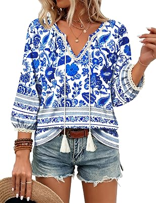 BOHOWE Women's Boho V Neck Tops