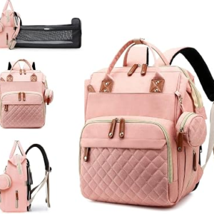 Awanhe Diaper Bag, Backpack with Changing Station, Waterproof Baby Bag for Boys & Girls, USB Charging Port for Parents, Travel Backpack Baby Essentials & Lovely Baby Shower Gifts, Pink