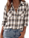 LONGZHOUGO Women Plaid Flannel Shirt