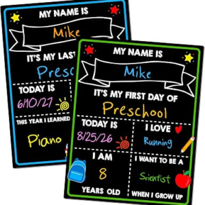 First Day of School Sign, 14 x 11 in Double-Sided & Reusable Board for Kids | Reusable Back to School Supplies, Double Sided First and Last Day of School Board, Easy Clean Blank Writing Board for Pre-k
