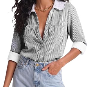 ECOWISH Striped Button Down Shirt