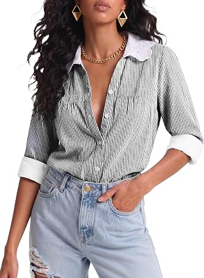 ECOWISH Striped Button Down Shirt