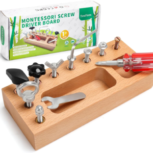 TenFans Montessori Busy Board for Toddlers 3-5 Years, Wooden Screwdriver Activity Board, Fine Motor Skills & Sensory Development Toy, Preschool Learning & Travel​​