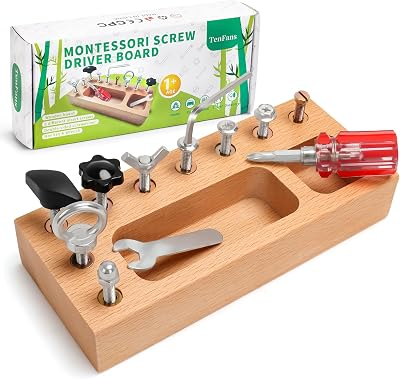 TenFans Montessori Busy Board for Toddlers 3-5 Years, Wooden Screwdriver Activity Board, Fine Motor Skills & Sensory Development Toy, Preschool Learning & Travel | Fine Motor Skills Educational Learning Toy, Sensory Training Preschool Busy Book for Kids Travel