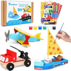 TrailFun Wooden Build and Paint Kit, Car Boat and Plane, 3-Pack