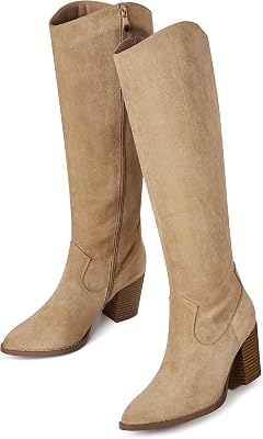 MEILUSI Women Knee High Suede Boots