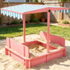 Sandbox with Lid and Canopy, Wood Kids Sandbox | Sandbox with 2-in-1 Foldable Benches, Adjustable Canopy, Solid Spruce Wood, Included Non-woven Fabric Liner