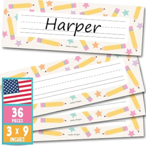 Hadley Designs Desk Name Tags for Classroom – 36 Student Desk Name Plates for Classroom Decor, 9×3 Pastel Nametags Cubby Labels Teacher Supplies, 1st 2nd 3rd Grade Kindergarten Preschool Must Haves