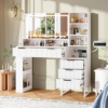 HAIOOU Fluted Vanity Desk with Mirror and Lights