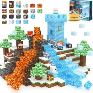 Magnetic Blocks – Build Mine Magnet World Ice Lava Set, Vibrant Colorful Building Blocks with Ultra Magnet Strength for Kids Ages 3-8, STEM Toys Creative Gifts for 3+ Year Old Boys Girls (100PCS/0.8″)