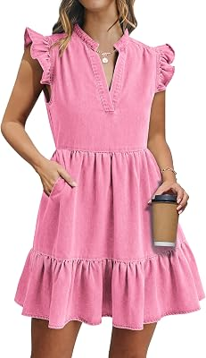 POTILI Women Ruffle Denim Dress