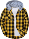 ZITY Men’s Flannel Hoodie Shirts Casual Button Down Long Sleeve Plaid Shirt