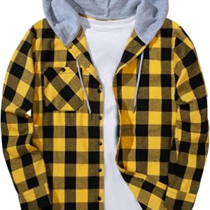 ZITY Men’s Flannel Hoodie Shirts Casual Button Down Long Sleeve Plaid Shirt