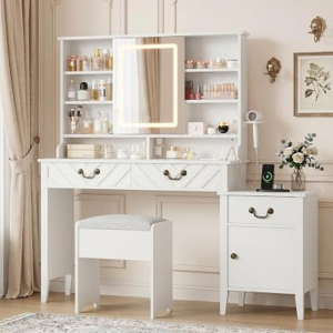 GARVEEHOME Vanity Desk with Sliding Mirror and Lights