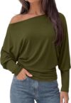 PRETTYGARDEN Womens Off The Shoulder Batwing Long Sleeve Top