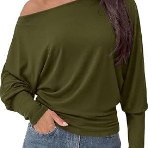 PRETTYGARDEN Womens Off The Shoulder Batwing Long Sleeve Top