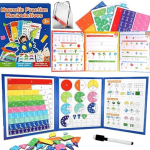 Magnetic Fraction Educational Puzzle, Magnetic Fraction Demonstration Book with Fraction Tiles & Circles, Math Manipulatives for Elementary School, Math Learning Skills for Kids