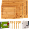 Wooden Cutting Boards for Kitchen-Bamboo Cutting Board Set(Small & Extra Large),Wood cutting board set,Heavy Duty Wooden Chopping boards set of 4, w/6x Utensils 1xCanvas bag -11Pcs Gift Pack