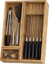 KOCWELL Bamboo Drawer Organizer with Knife Block, 3 Removable Silverware Drawer Organizer Bins – Multi-Use for Kitchen Utensils, Office, Makeup, Tools Storage