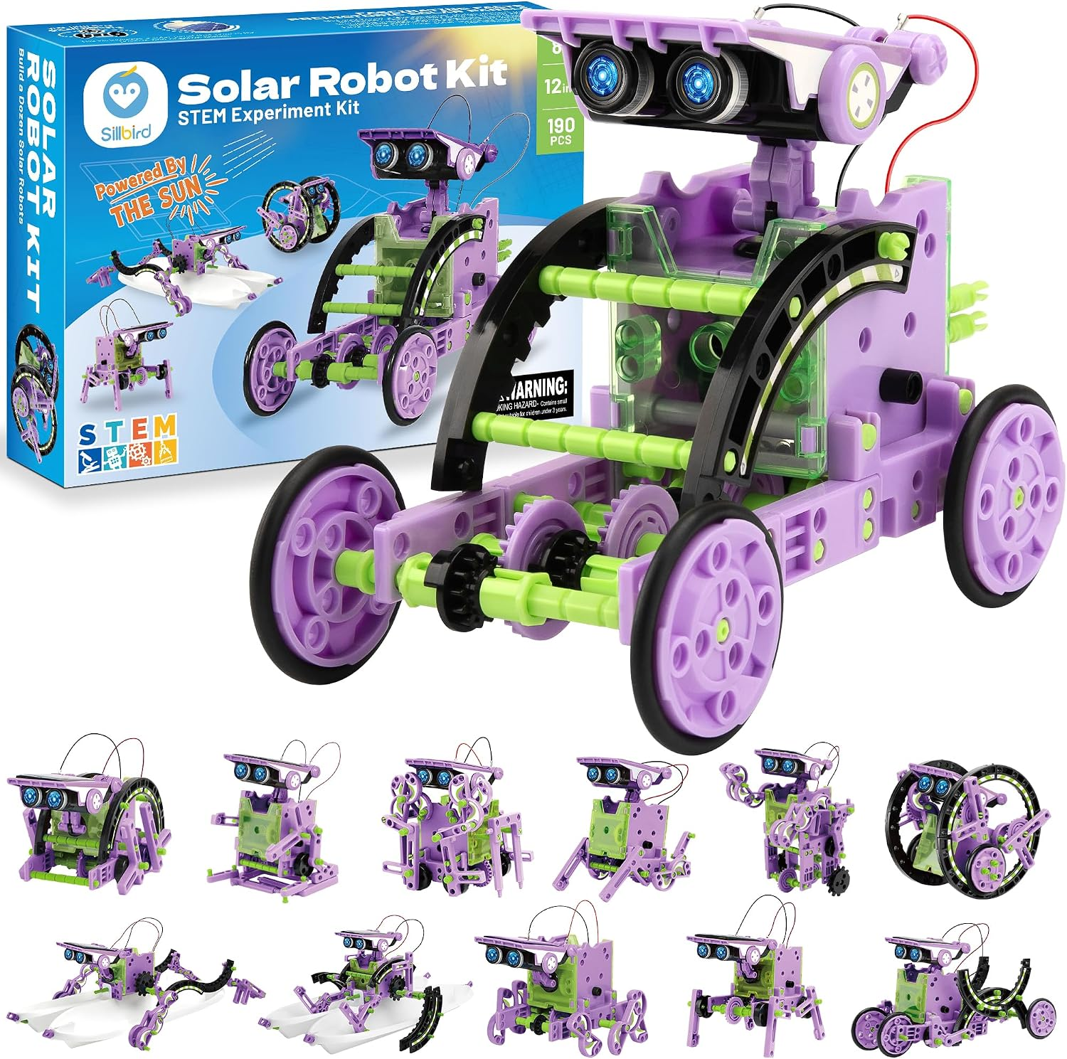 Sillbird Solar Building Robot Kit, 12-in-1 STEM Gift for Boys Aged 8-14