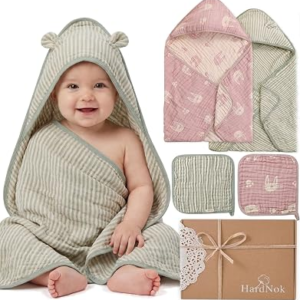 Muslin Baby Bath Towels Set Organic Cotton Blend (Blush Sage Bunny)
