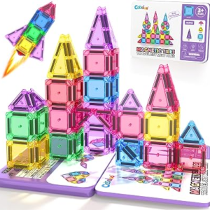 Magnetic Tiles Mini Travel Toys Set for Kids, Magnetic Blocks Building Toy Preschool Classroom Must Haves, Montessori Sensory Outdoor Kids Toys for Toddlers 3+ Year Old Girls Boys Travel Essential
