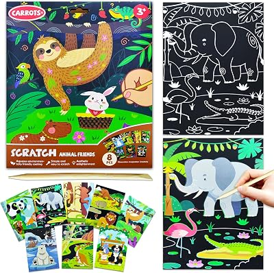 BAOXUE Scratch Art for Kids,Black Rainbow Scratch Art Paper Set,Animals Crafts Kits Supplies,Toddlers Activity Party Games, Art Gifts for Girls Boys, Stocking Stuffers for Kids