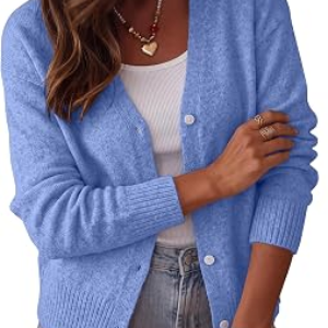 BTFBM V Neck Cardigan Sweaters for Women 2026 Fall,Blue,S