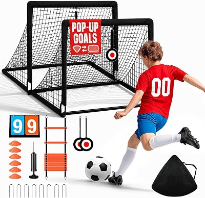 Kids Soccer Goals for Backyard Beach Set of 2,Portable Pop Up Soccer Nets