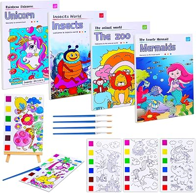 JUNQIU 4Pack Paint with Water Books for Kids, Watercolor Painting Coloring Books for Toddlers, Magic Paint Set for Kids, Art Craft Kits Easter Basket Stuffers For Girls Boys