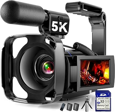 5K Video Camera Camcorder, 64MP Vlogging Camera for YouTube with 3" 270° Rotatable Touch Screen, 16X Zoom Digital Camera with IR Night Vision, WiFi & Webcam, 32GB Card + 2 Batteries + Mic Included