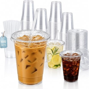 GOSCHE 100 Pack Clear Disposable Iced Coffee Cups