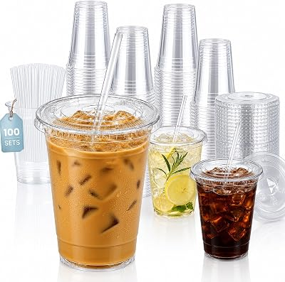GOSCHE 100 Pack Clear Disposable Iced Coffee Cups