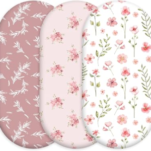 Baby Bassinet Sheets Girl Boy, 3 Pack Fitted Bassinet Sheet | Breathable Cozy Bassinet Mattress Sheet, Compatible with Halo Bassinest Swivel Sleeper, Graco, 32″ x 16″, Pink Floral
