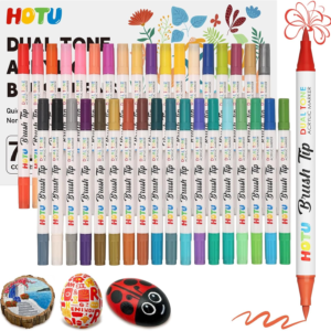 HOTU 72 Colors Acrylic Paint Markers, Acrylic Markers with 36 Dual-Brush Tip Paint Markers for Stocking Stuffers, Rocks, Coloring Books, DIY Art Supplies