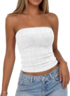 BTFBM Tube Tops for Women Floral Embroidery Summer Crop Top,S,White