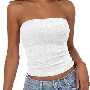 BTFBM Tube Tops for Women Floral Embroidery Summer Crop Top,S,White