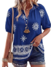 BTFBM Womens Summer Boho Tops Casual V Neck Short Sleeve Blouses Floral Print Shirt Tie Front Beach Vacation Fashion Clothing