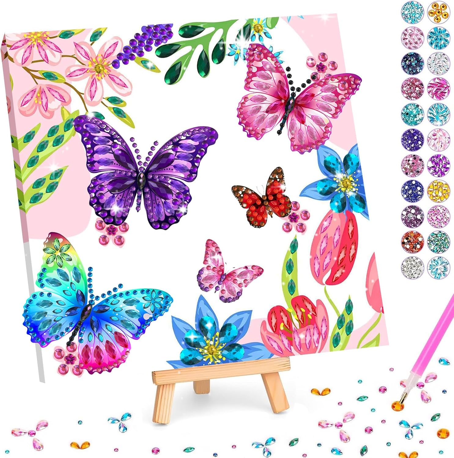 LCOZX 3D Butterfly Diamond Art Kit Girls 8-12 with Shaped Wood Stand