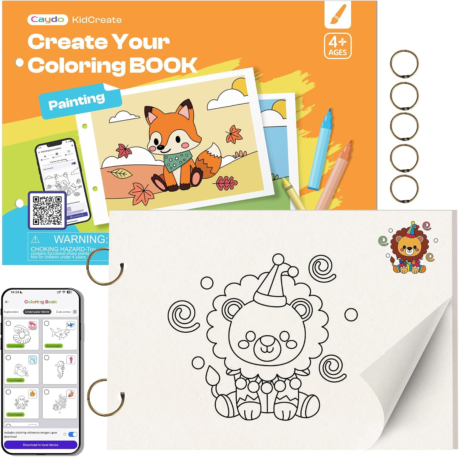 Caydo 80PCS 8x10 Inch Custom Coloring Pages for Kids with APP & Color Guide | Color Your Own Books | Acid-Free Blank Drawing Paper | 140 Patterns | Valentines Classroom Educational Activity