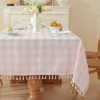 Gingham Tablecloth Rectangular Tassels Picnic Table Cover 55”x 70” | Pink, Cotton Linen Checkered Table Cloth, Plaid, Washable,Reusable, Picnic, Party, Fall, Outdoor, Wrinkle free