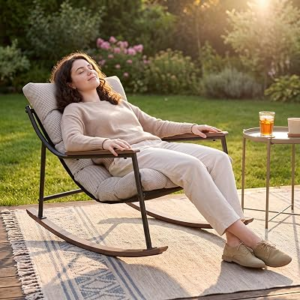 CHINNLUU Outdoor Patio Papasan Rocking Chair
