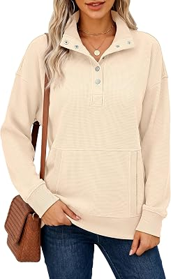 ANRABESS Waffle Knit Sweatshirt Henley Shirts