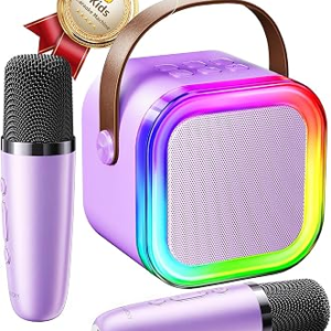 Kinglucky Kids Karaoke Machine with 2 Wireless Mics for Girls Age 3-12, Premium Sound & 5 Fun Voice Effects, Fun Birthday & Easter Toy, Safe & Durable Bluetooth Speaker (Purple)