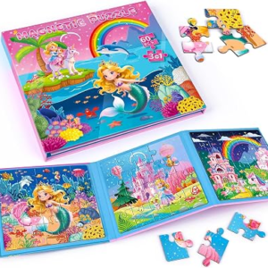 Mermaid Princess Unicorn Magnetic Puzzles for Toddlers 3-5 Girls, 3×20 Travel Puzzles for Toddlers 4-6 Montessori Preschool Learning Activities, Ideal Road Trip Activities Toys for 3 4 5 6 Girls