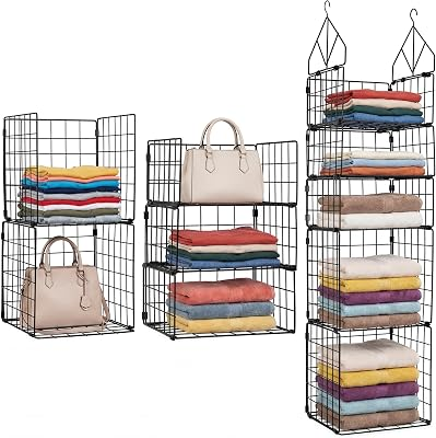 VewePata 5 Tier Closet Hanging Organizers, 3 + 2 Tier Metal Storage Shelves
