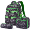 Amythe Teen Boys School Backpack 3-Piece Set with Lunch Bag & Pencil Case