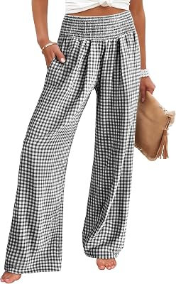 ANRABESS Womens Striped Gingham Palazzo Pants