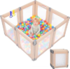 Kidirect Foldable Baby Playpen, 47″×49″, Khaki | Small Play Pen for Babies Toddlers, 360° Vision Mesh Play Yard with Zipper Gate, Adjustable Shape